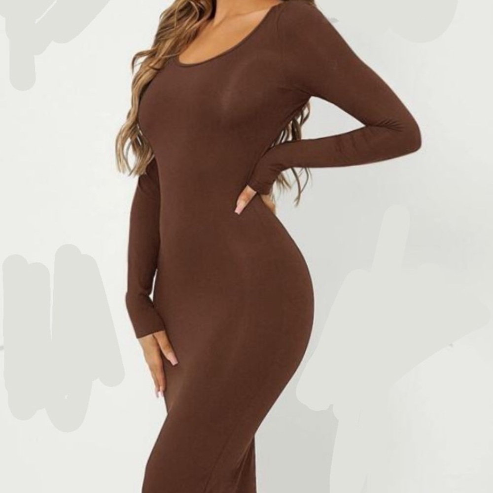 Long Brown dress skims style